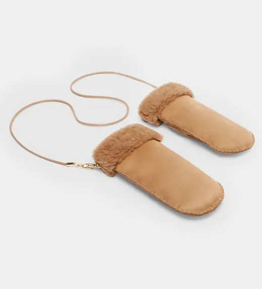 Faux Shearling-Trimmed Mittens